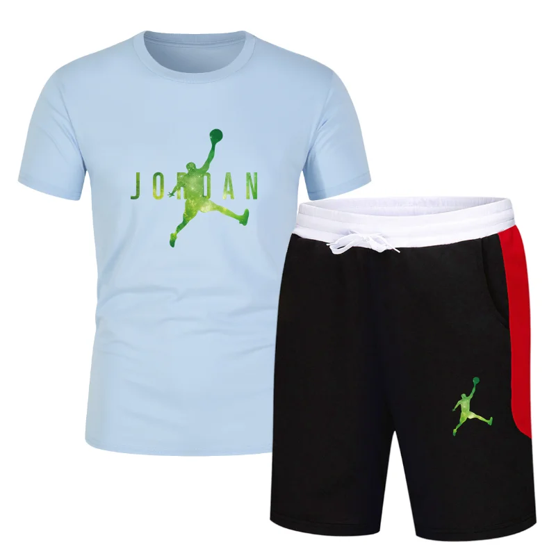 

2021 Summer Brand Men's Suit Sportswear Tracksuit Men's Sports Shirt + Sports Pants Short Sleeve T-shirt 2-piece Men's Suit