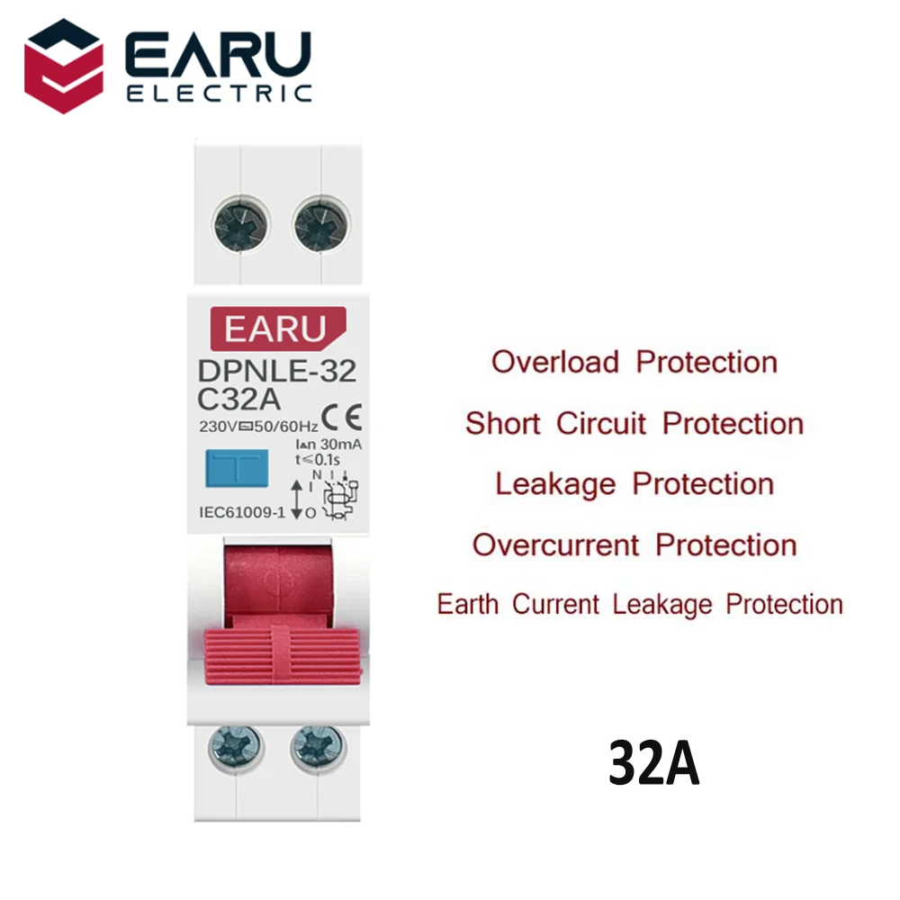 

32A 18MM Mini 230V 50/60Hz RCBO 1P+N 6KA Residual Current Differential Automatic Circuit Breaker Over Current Leakage Protection