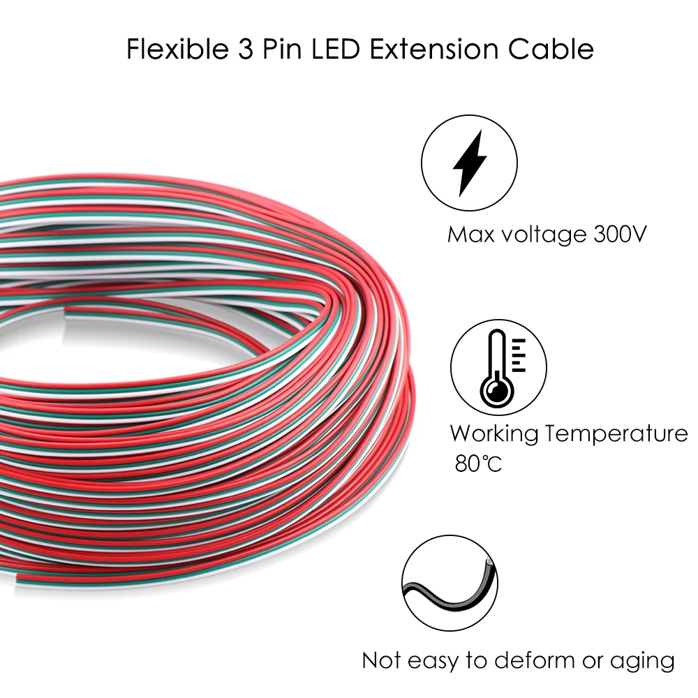 

1~100 Meters 3Pin 22 AWG Extension Electric Wire Cable Led Connector For WS2812B WS2811 SK6812 Symphony LED Lights