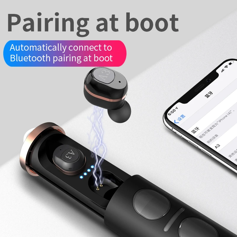 5 0 Bluetooth 6D стерео наушники беспроводные A3 водонепроницаемые 300 мАч зарядная