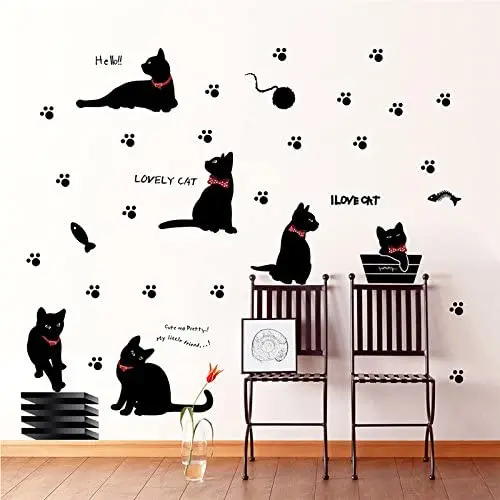 Съемный Настенный стикер для творчества настенные росписи милый кот след