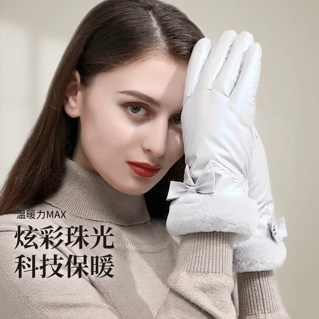Женские зимние непромокаемые перчатки с искусственным мехом 6