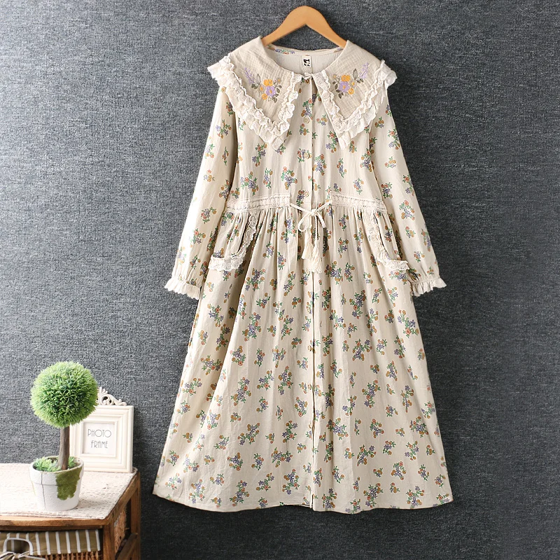 

Женское однобортное платье-миди, с цветочной вышивкой, отворотом, длинным рукавом, двойными карманами, Ht2137, осень 2021