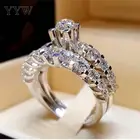2 шт., свадебный набор, элегантные кольца для женщин, серебряный цвет, для свадьбы, помолвки, модные украшения, блестящее женское кольцо с цирконом, парные