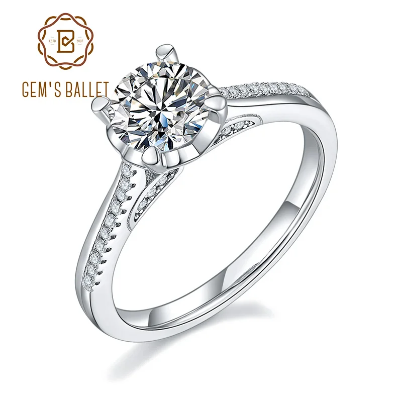 

GEM'S BALLET Moissanite Art Deco Ring 1.0Ct 6.5mm 925 Sterling Silver Rings For Women Engagement Jewelry with Certificate