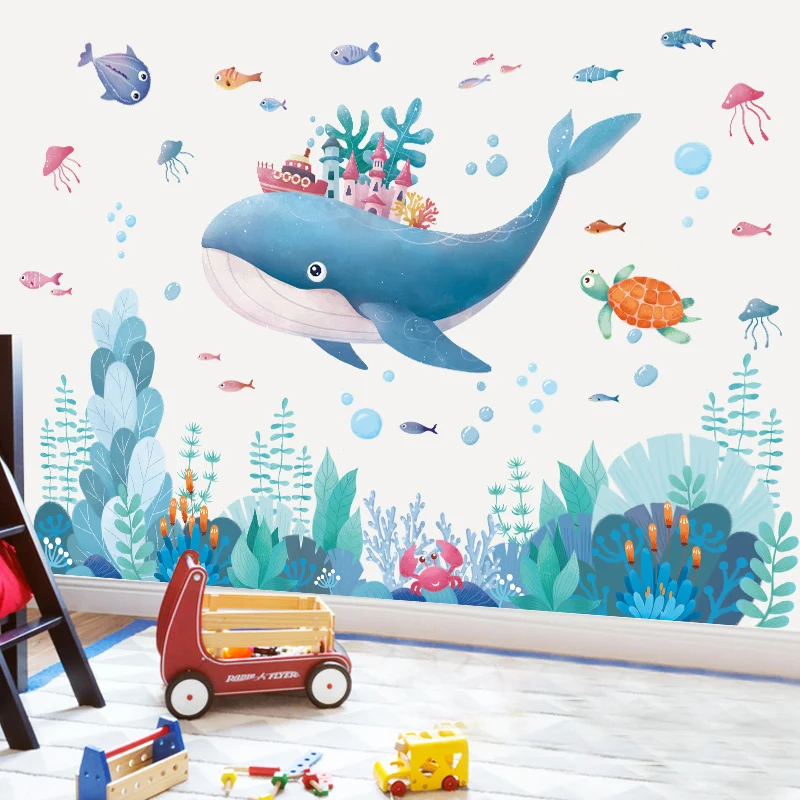 

Мультфильм настенный "Подводный мир" наклейки для детской комнаты ванная комната питомник виниловые водонепроницаемые настенные наклейки ...