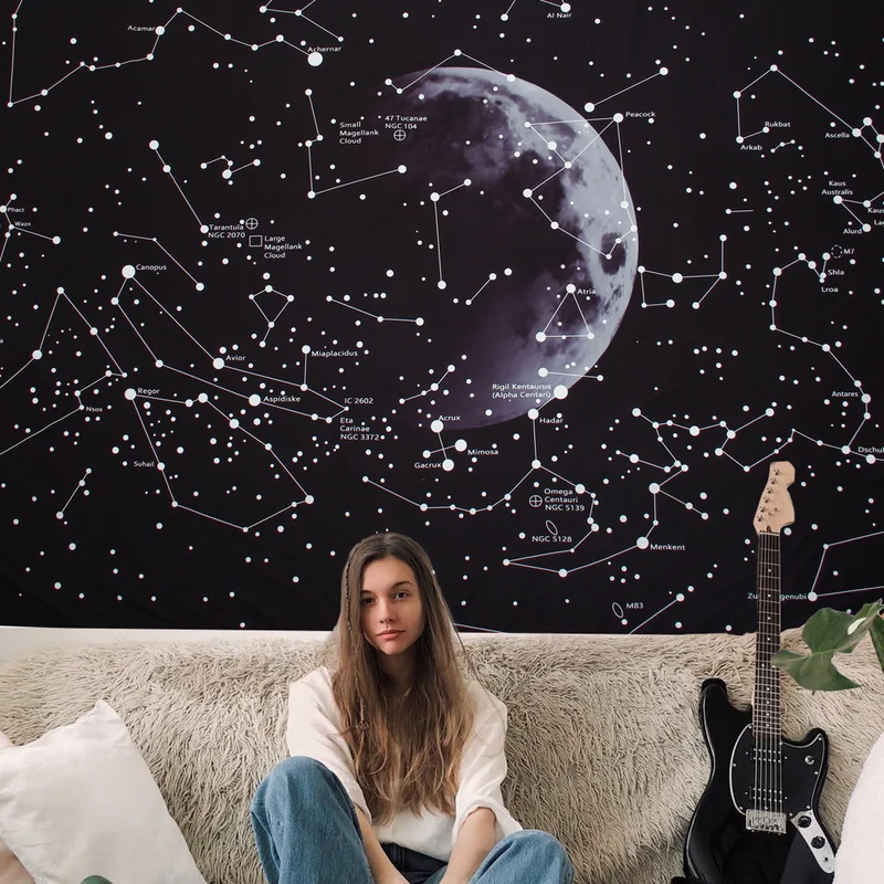 Настенный гобелен домашний декор звездное созвездие луна ночь галактика
