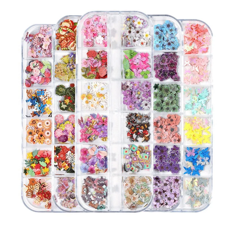 

3 Boxes 3D Flower Nail Art Wood Pulp Chip Tips- Acrylic Holographic Flower Nail Sequin Decors Nail Art Stickers