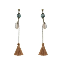 fashion bohemian style shell round pendant earrings long tassel fringe dangle earrings morocco turkish vintage earings jewelry