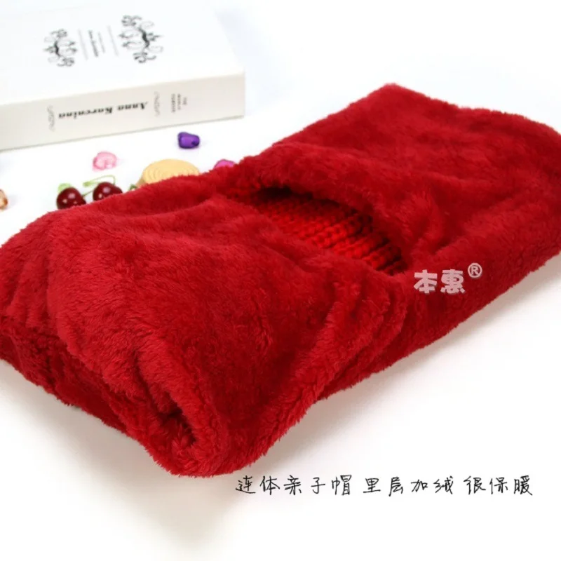 

Children's Winter Hat Crochet Velvet Cap Scarf One Piece Thick Knitted Kids Caps Child And Parent Hats Women Hat