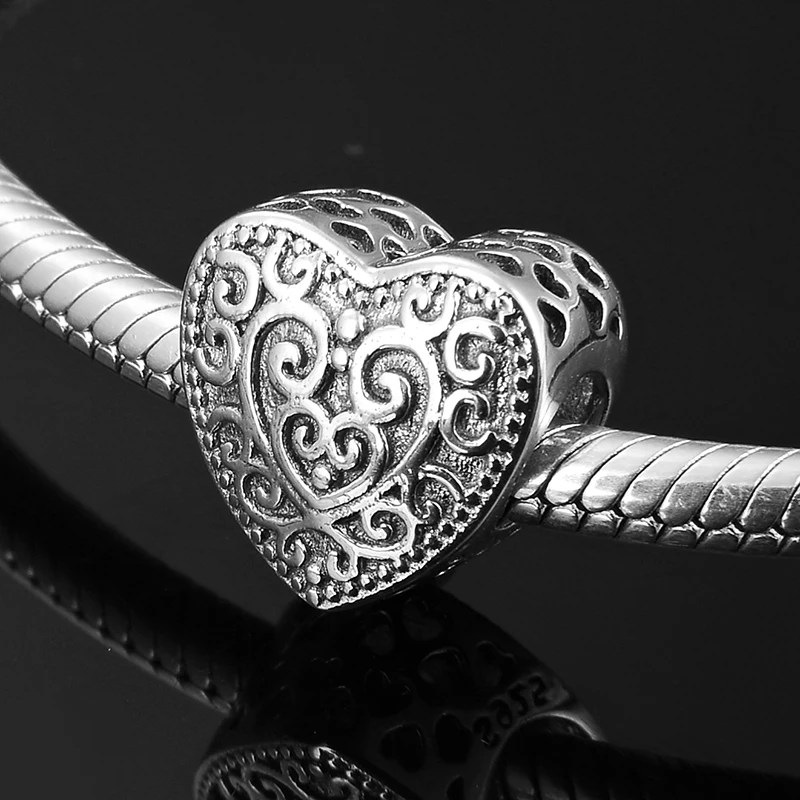

Exquisite metal pattern 925 Sterling Silver Lukcy Heart Beads Fit Original Women Charm Bracelets Women Female Jewelry Making
