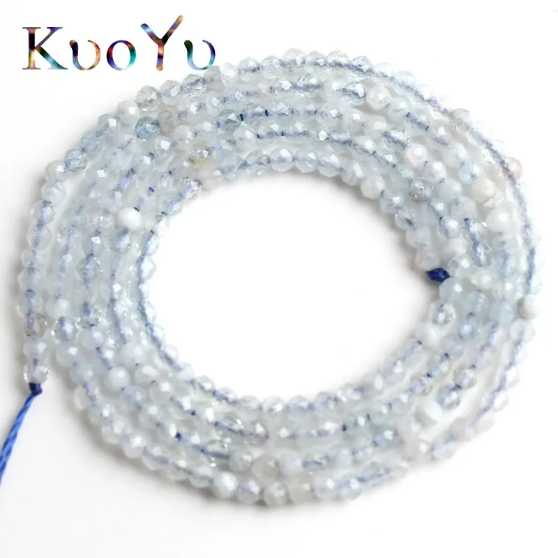 

2mm Natural Faceted Aquamarines Stone Beads Round Loose Bead For Jewelry Making DIY Bracelet Necklace Accessories 15''Inches