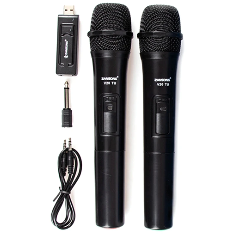 Microfone sem Fio Portátil com Receptor para Voz de Karaoke Zansong Megaphone Microfone Altifalante V20 Uhf Usb 3.5mm