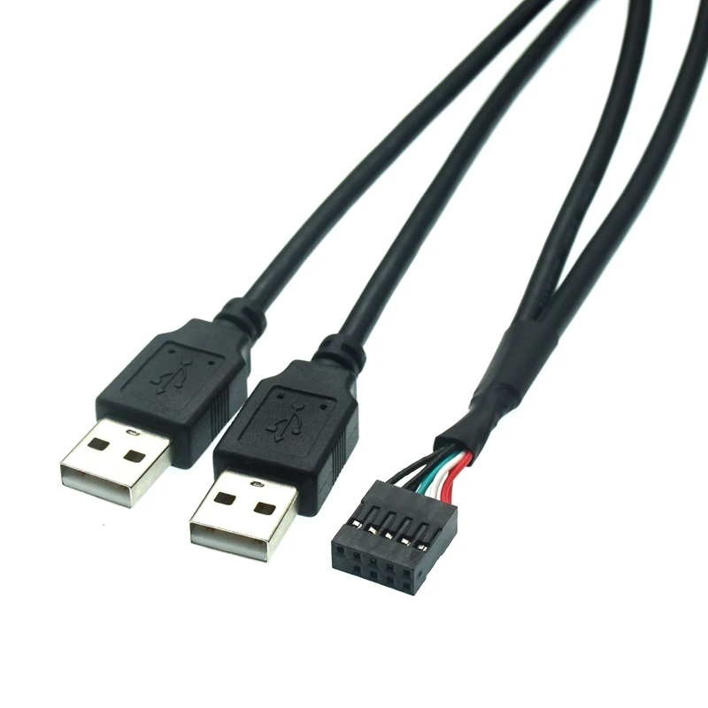 

PC Motherboard USB2.0 9Pin Female To Dual A USB Male Splitter Data SHORT Cable 24AWG Wire For USB Device External To Internal