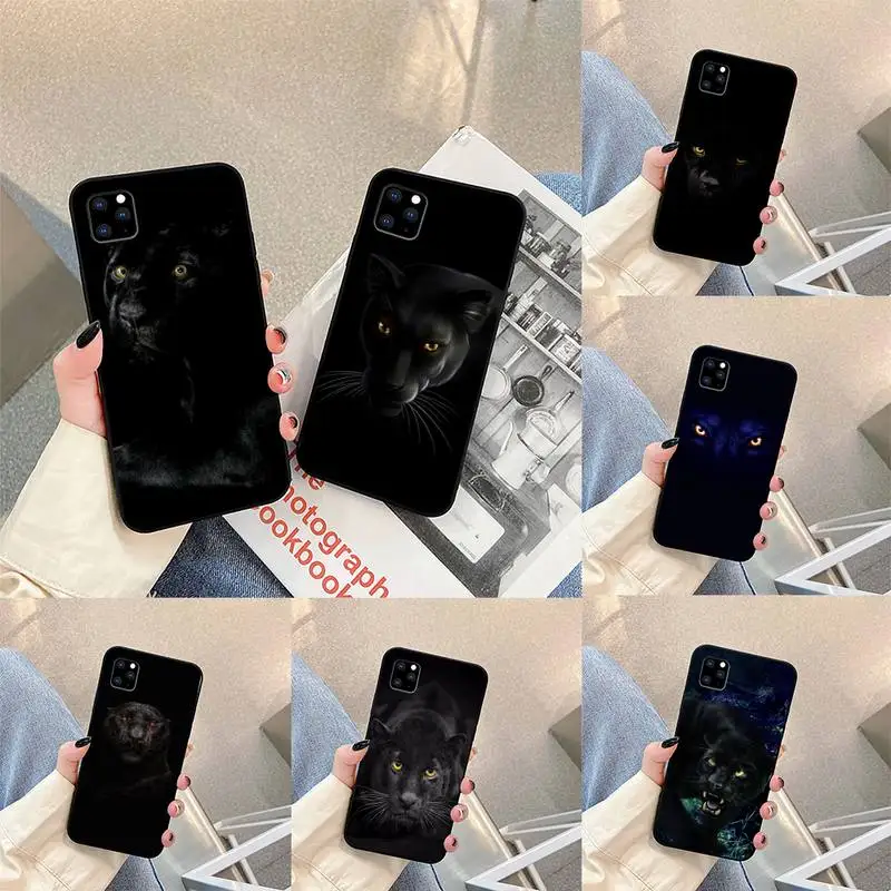 Животное черный пантера крышка черная мягкая чехол для телефона iphone 6s 7 8 plus xr xs 11
