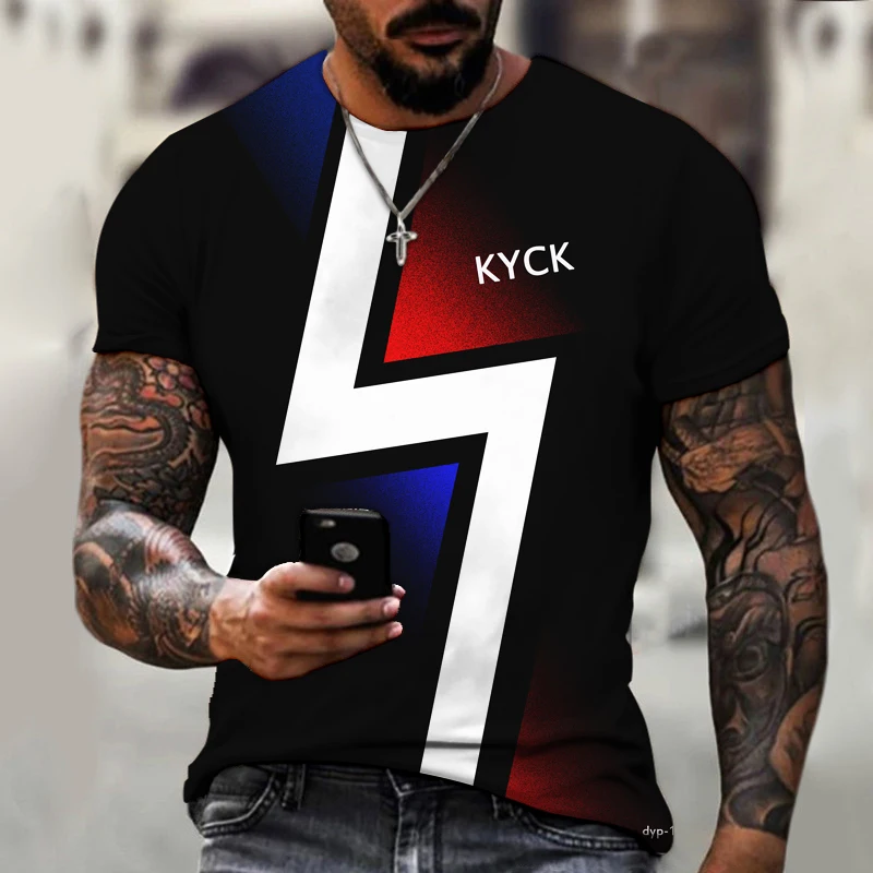 

Brand Men's Shirts Exclusive Design Lightning Striped Color Stitching Art Fashion Round Neck Top 3D Printing Oversize 6XL