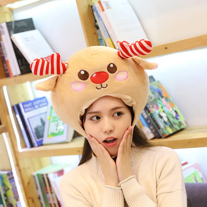 

Candice guo! cute plush toy lovely animal cap shy elk deer hat soft headwear Photo Props birthday Christmas gift 1pc