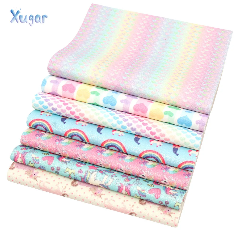 Xugar 7 шт. 22*30 см блестящие радужные простыни Единорог блесток искусственная кожа DIY