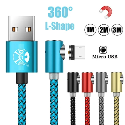 Black for Micro USB 360 ° l-образный Магнитный usb-кабель для зарядного устройства для iPhone samsung Android Lot - Color: Black for Micro USB