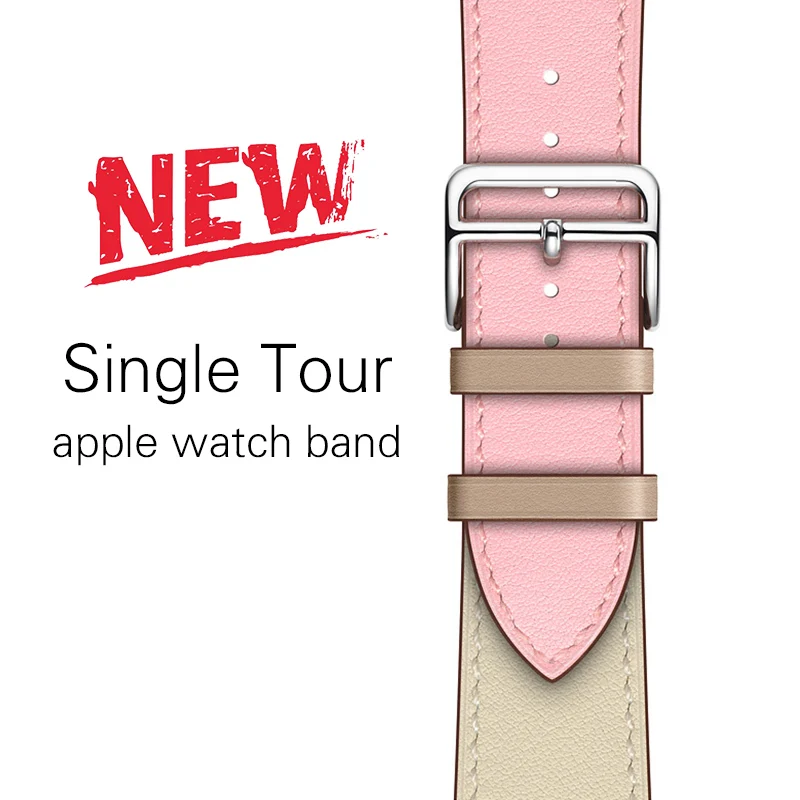 Kebitt, натуральная кожа, для мужчин и женщин, ремешок для apple watch, серия 5, 4, 3, 2, 1, iwatch, ремешок, 38, 40 мм, 42, 44 мм, ремень, одиночный тур, полосы - Цвет ремешка: Rose Sakura Craie