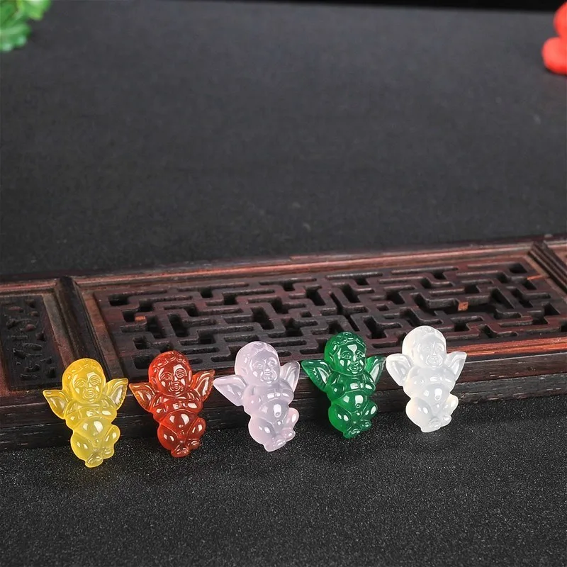 

1 шт. натуральный зеленый агат Ангел нефрит кулон ожерелье халцедон резной Шарм ювелирные изделия модный амулет для мужчин женщин счастливы...