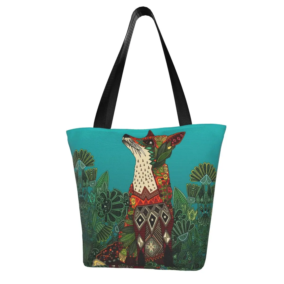 

Floral Fox Bohemian Shopping Bag Animal Pattern Outdoor Woman Handbag Bulk Aesthetic Polyester Bags