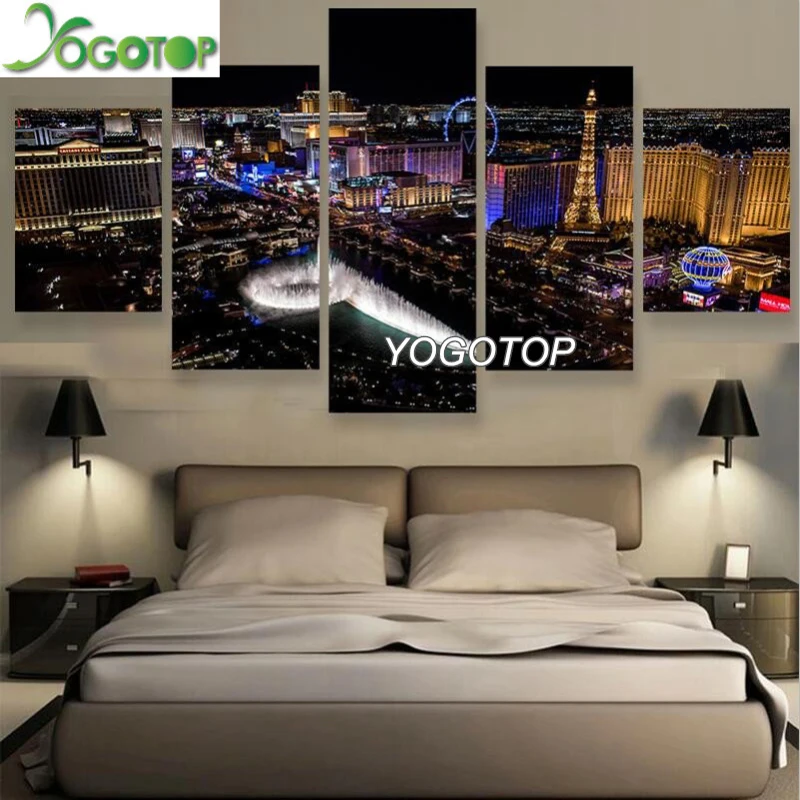 diy Diamond Painting puzzle 5D Full Drill Mosaic Diamant Embroidery Home Decor 5 Pieces Las Vegas Landscape ML1183