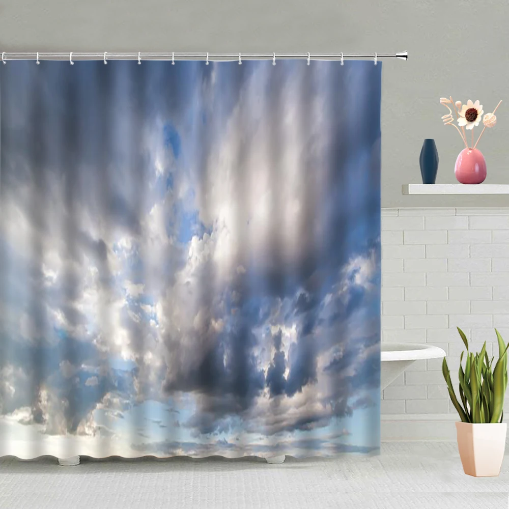 

Bathroom Decoration Stones Sky White Cloud Landscape Background Pattern Shower Curtain Waterproof Polyester Fabric With Hook