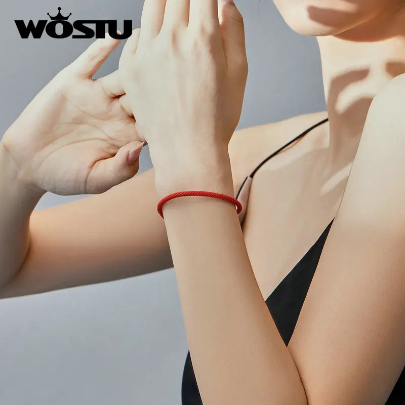 WOSTU 100% настоящий 925 пробы Серебряный Красный веревочный браслет классический