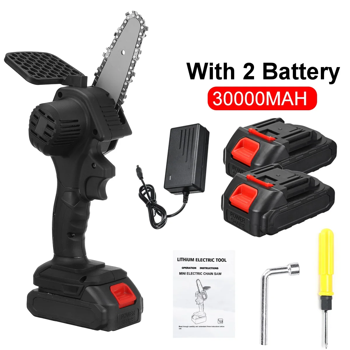 

3000W 88V 4 Inch Mini Electric Chain Saw With 2 Battery Rechargeable Woodworking Pruning One-handed Garden Logging Power Tool