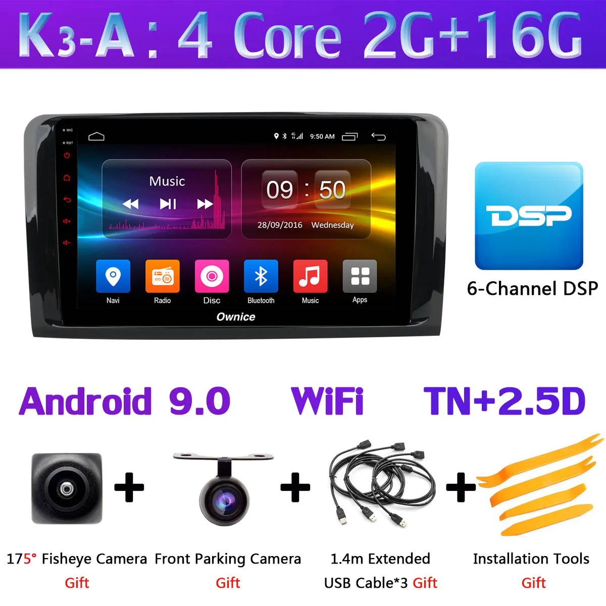 K3-A 1Din 360 ° камера Android 9,0 4 Гб+ 64 Гб SPDIF DSP CarPlay автомобильный мультимедийный плеер для Mercedes Benz ML GL W164 X164 SPDIF gps радио - Цвет: K3-A