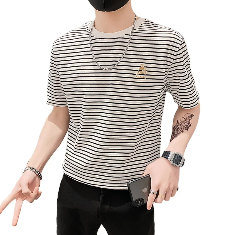 

Net red handsome striped t-shirt men's short-sleeved tide brand ins trend half-sleeved t-shirt summer 2021 new top clothes
