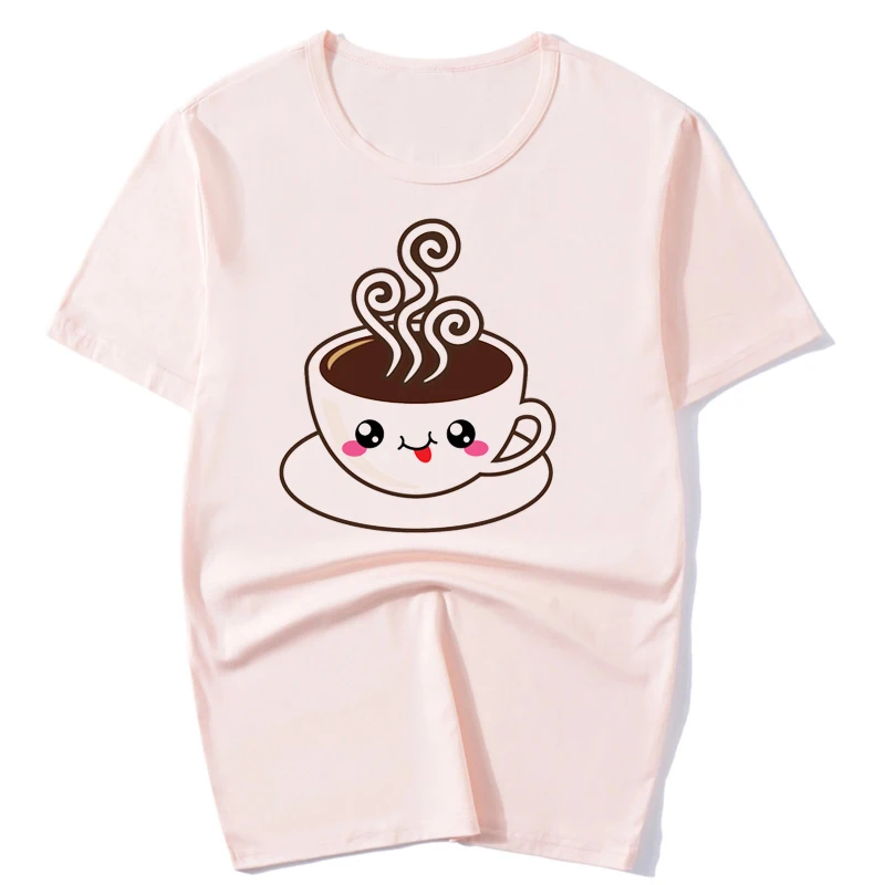 Женские футболки цветная футболка графическая с векторной чашкой кофе розовый