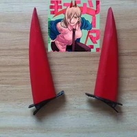 2pcsset chainsaw man power horn shaped hairpin evil demon red hair ornaments power cosplay props height 8cm