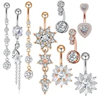 Висячие кольца для пупка из хирургической стали, 14 г, для женщин и девочек, ювелирные изделия для тела из розового золота с фианитом Кольцо для пирсинга живота