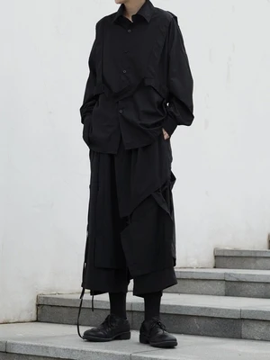 

Autumn new design of the small niche dark Japanese belted shirt