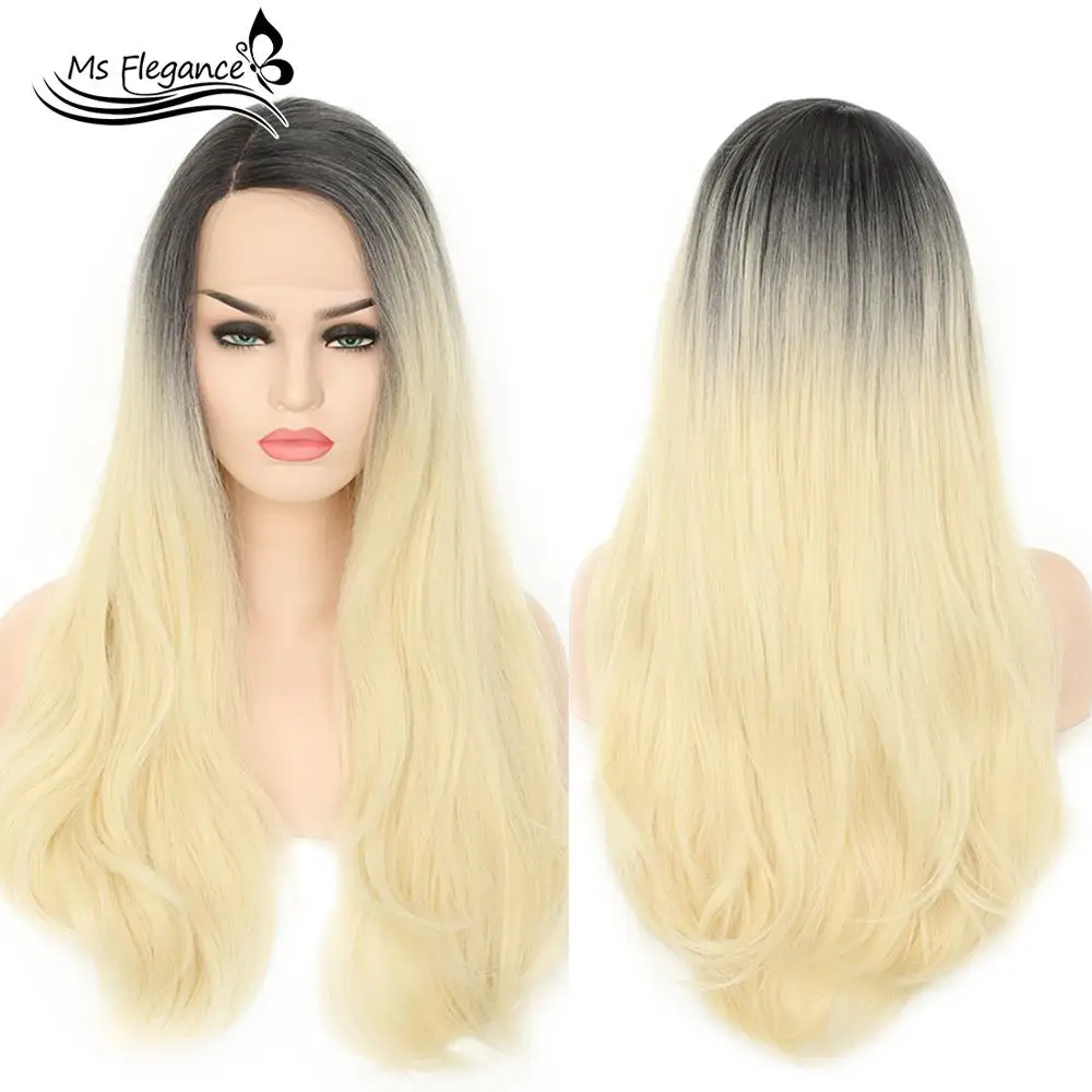 

MS New 613 Ombre Wigs with Dark Roots Synthetic Wigs Blonde Wavy Lace Wig For Black Women Natural Hairline Heat Resistant Fiber