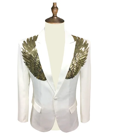 

Men's Fashion Sequin Suit Men's Body Decoration Wings Sequins Retro Elegant Men's Dance Party Chair Suit Jacket Large Size 4XL