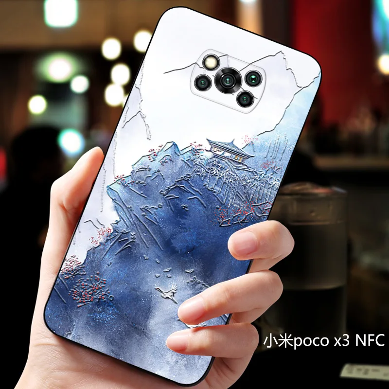 Чехол pocox3 с тиснением nfc Винтажный чехол в восточноазиатском китайском японском