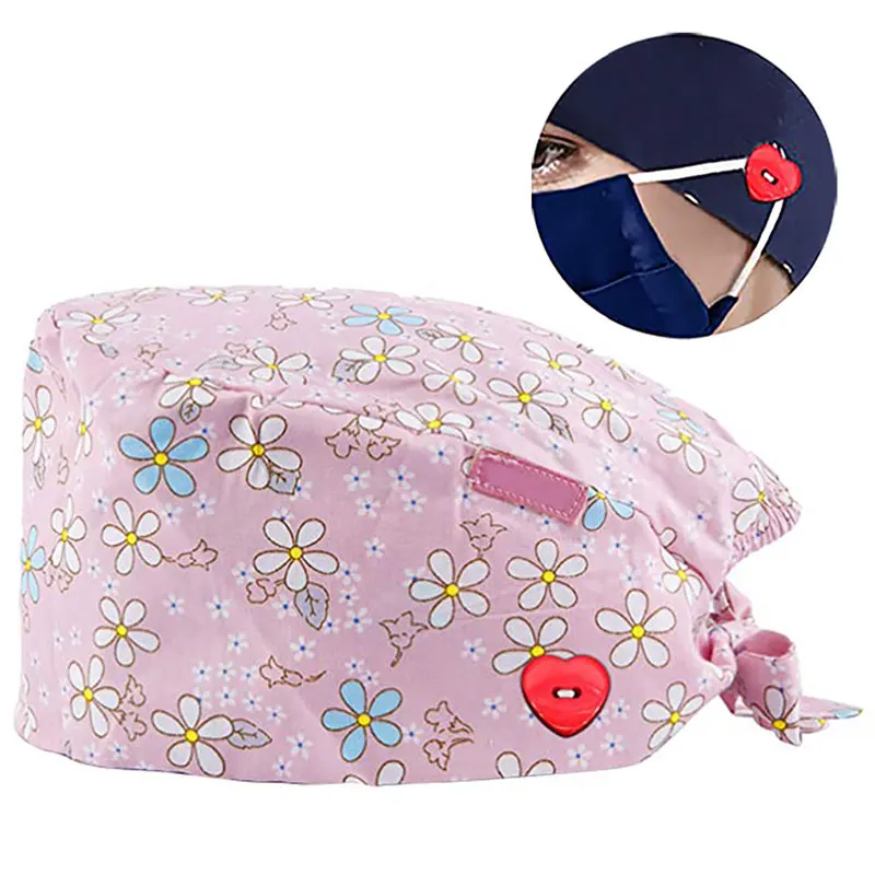 

Pure Cotton Operating Room Hats Women's Pharmacy Nursing Cap Floral Doctor Hat Buckle Surgical Cap Floral Nurse Baotou Cap