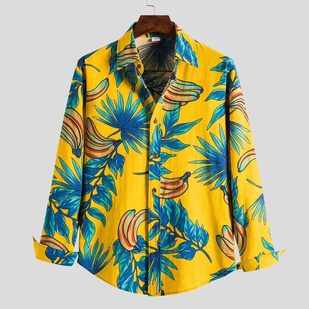 

Mens Fashion shirts camisas blusas Linen Ethnic Long Sleeve Casual Printing Hawaiian Blouse Shirt men clothing Autumn camisas