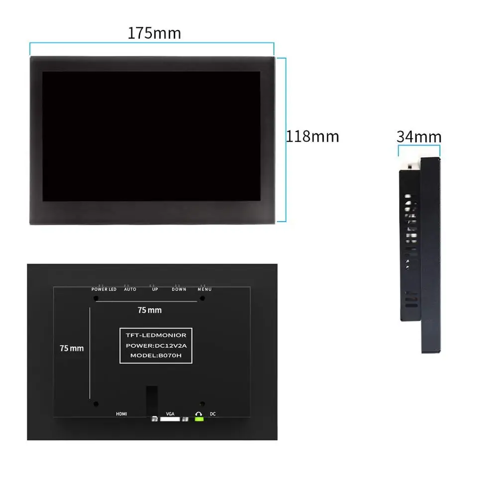 Автомобильный портативный мини-монитор 7 дюймов Full HD 1024x600 diaplay witn VGA HDMI интерфейс