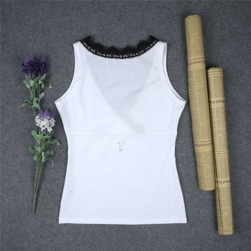 

Fashion Women Sexy Lace Tank Tops Vest Ladies Summer Casual Elastic Slim V Neck Tank Sleeveless Slim Vest Tops Black