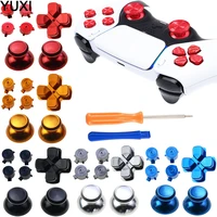 yuxi for ps5 thumbstick grip caps cover for ps4 pro slim controlleraluminium metal d pad direction keys abxy bullet buttons
