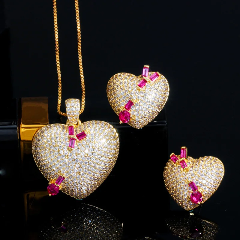 Pera Высокое качество микро проложить CZ 585 Золото романтическая любовь сердце