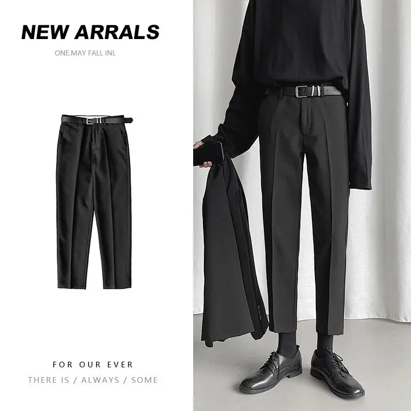 

Men's trousers 2021 spring autumn new solid color drape slim fit pants loose casual nine-point thin trousers for teenagers 28-36