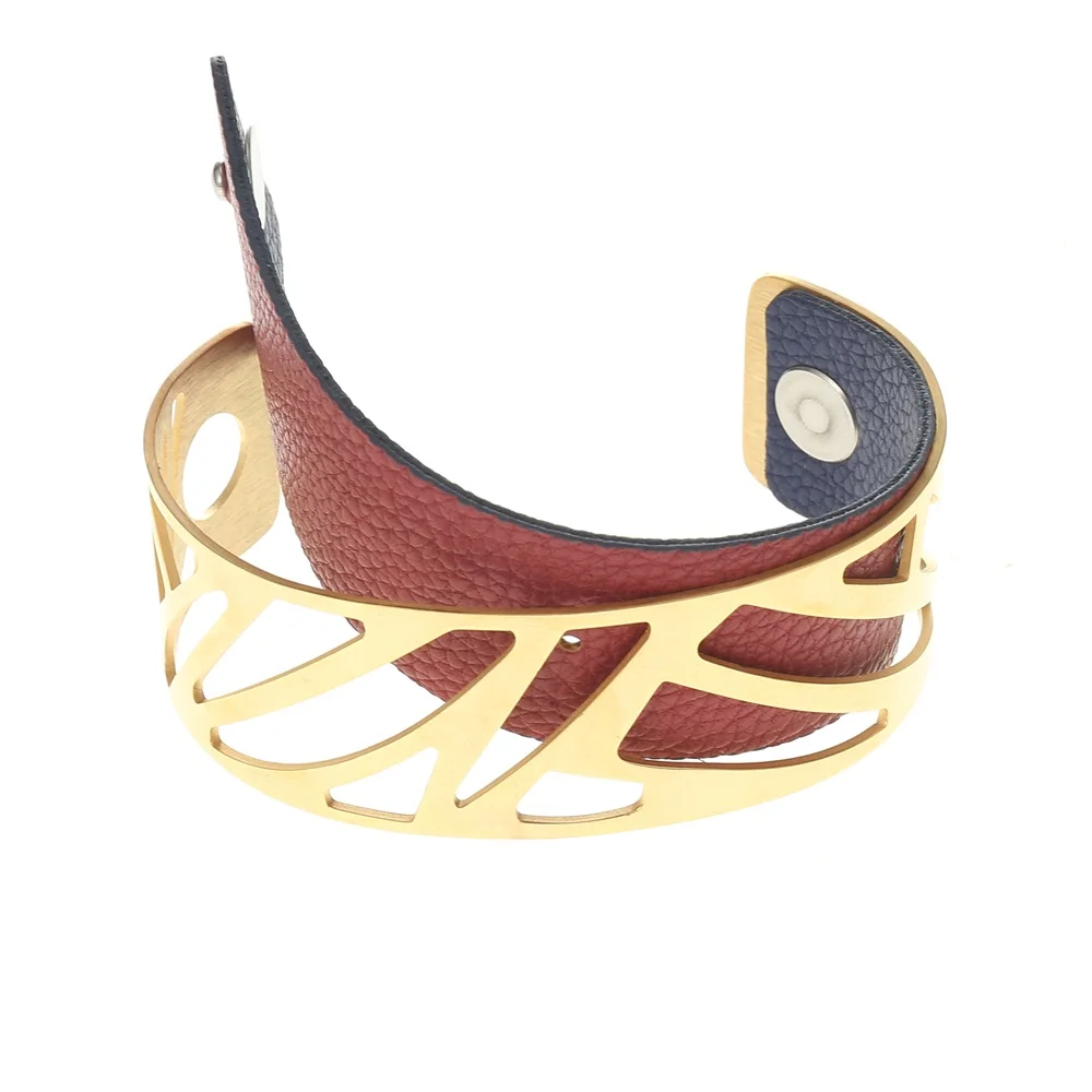 Cremo Wide Arm Cuff Bracelet Manchette Femme Georgette Infinit Gold Bangles Stainless Steel Reversible Leather Pulseira | Украшения и