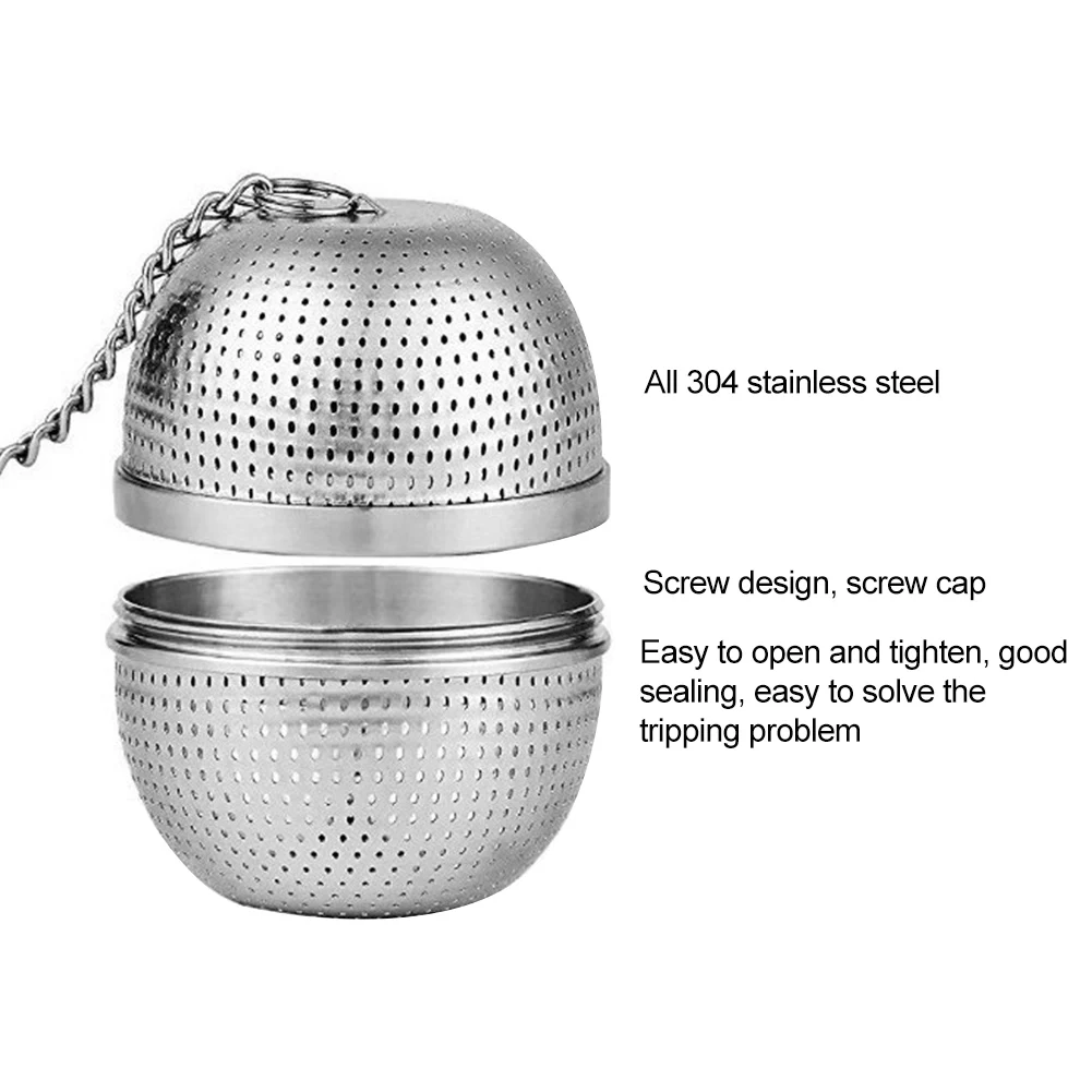 

2pcs Home Kitchen Sealed Thread Connection Fine Mesh Stainless Steel With Long Chain Filter Stable Base Tea Strainer Reusable