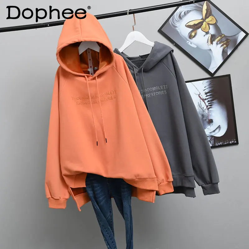 

Hoodies Women Plus Velvet Loose Korean Style Loose Oversized Slimming Sweatshirt Autumn Winter Thicken Embroidery Tide Lazy Coat