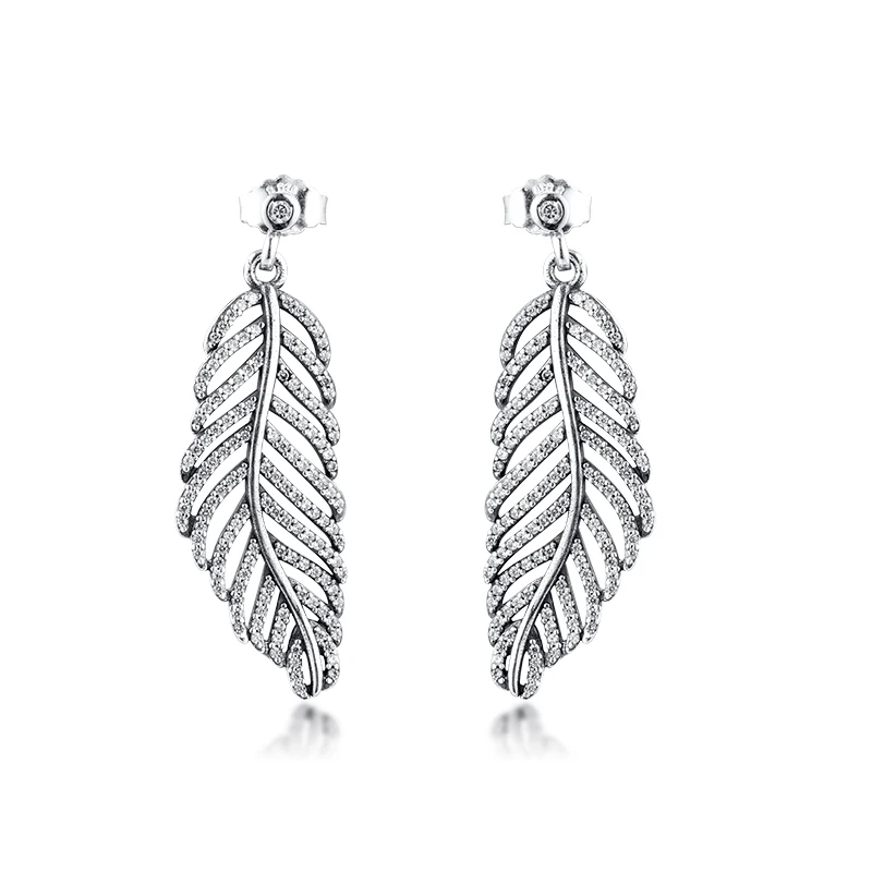 Светильник как перьевые серьги с прозрачными фианитами 100% Серебро 925 пробы